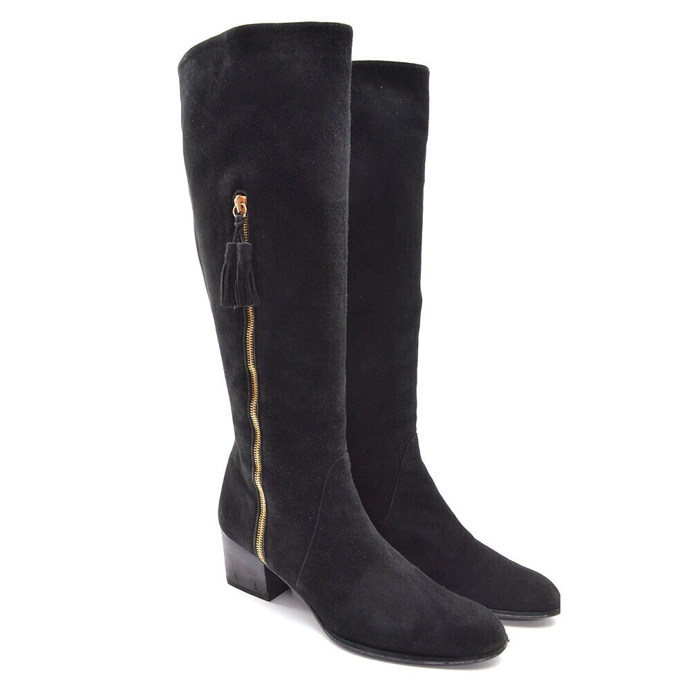 Stuart Weitzman Tass Black Suede Heeled Boots 9.5 M
